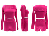 Solid Color Fashion Four Piece Short Set(With Hairband) HNIF-2423