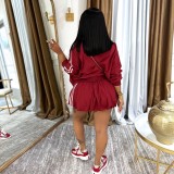 Fashion Solid Zipper Coat Two Piece Skirts Set LSD-2343