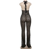 Pre Order: About 7 work days shipping Halterneck Deep V Neck Lace Jumpsuit YUEM-2025006