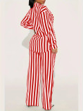 Stripe Shirt Loose Long Sleeve Two Piece Pants Set WSYF-5968