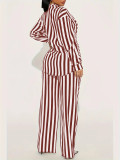 Stripe Shirt Loose Long Sleeve Two Piece Pants Set WSYF-5968