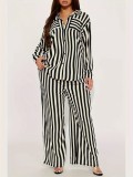 Stripe Shirt Loose Long Sleeve Two Piece Pants Set WSYF-5968