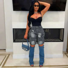 Fashion Holes Denim Five Point Jeans WAF-77686