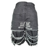 Washed Holes Five-quarter Denim Shorts WAF-77685