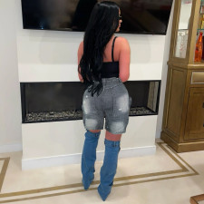 Fashion Holes Denim Five Point Jeans WAF-77686