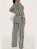 Stripe Shirt Loose Long Sleeve Two Piece Pants Set WSYF-5968