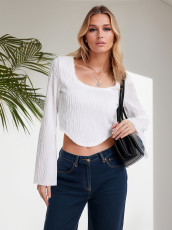 Sexy Solid Color Flare Sleeve Top GZJF-2589