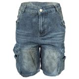 Washed Pocket Fives Denim Shorts WAF-77684