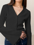 Solid Slim Cardigan Flare Sleeve Tops GZJF-2588