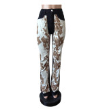 Fashion Print Flare Jeans MEM-88621