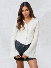 Solid Slim Cardigan Flare Sleeve Tops GZJF-2588