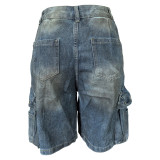 Washed Pocket Fives Denim Shorts WAF-77684