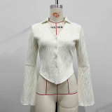 Solid Slim Cardigan Flare Sleeve Tops GZJF-2588