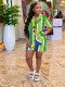 Stripe Print Short Sleeve Shirt Shorts Suit SFY-633
