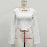 Sexy Solid Color Flare Sleeve Top GZJF-2589