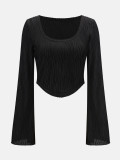 Sexy Solid Color Flare Sleeve Top GZJF-2589