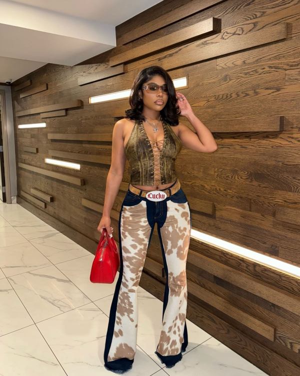 Fashion Print Flare Jeans MEM-88621