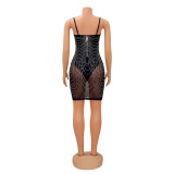 Mesh Hot Drill Tassel Mini Dress GOSD-6693