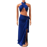 Sexy Wrap Chest Tie Up Tassel Skirt Suit GOSD-6997