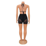 Mesh See Through Hot Drill Two Piece Shorts Set GOSD-6634
