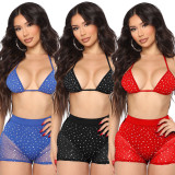 Mesh See Through Hot Drill Two Piece Shorts Set GOSD-6634
