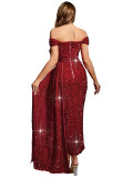 Sequin One Shoulder Sleeveless Maxi Dress GOSD-7036