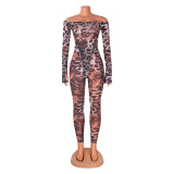 Leopard Print Mesh Bodysuit Pants Suit GOSD-6190
