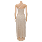 Slash Shoulder Sleeveless Sequin Maxi Dress GOSD-6739