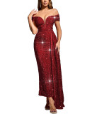 Sequin One Shoulder Sleeveless Maxi Dress GOSD-7036