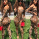 Leopard Print Mesh Bodysuit Pants Suit GOSD-6190