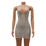 Hot Drill Tie Up Backless Club Dress GOSD-6861