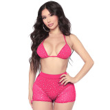 Mesh See Through Hot Drill Two Piece Shorts Set GOSD-6634