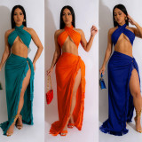 Sexy Wrap Chest Tie Up Tassel Skirt Suit GOSD-6997