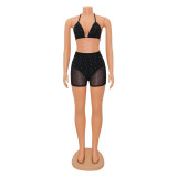 Mesh See Through Hot Drill Two Piece Shorts Set GOSD-6634