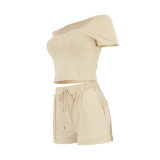 Solid Color Square Neck Two Piece Shorts Set FENF-6021
