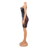 Mesh Hot Drill Tassel Mini Dress GOSD-6693