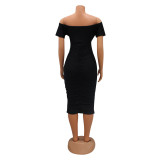 Solid Color One Shoulder Midi Dress GOSD-6984