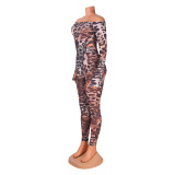 Leopard Print Mesh Bodysuit Pants Suit GOSD-6190
