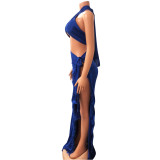 Sexy Wrap Chest Tie Up Tassel Skirt Suit GOSD-6997