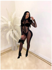 Mesh Patchwork Tight Jumpsuit CHY-1354