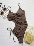 Solid Color Hollow Out One Piece Swimsuit CSYZ-G106R