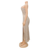 Slash Shoulder Sleeveless Sequin Maxi Dress GOSD-6739