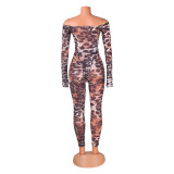 Leopard Print Mesh Bodysuit Pants Suit GOSD-6190
