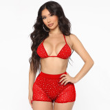 Mesh See Through Hot Drill Two Piece Shorts Set GOSD-6634