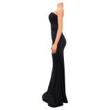 Solid Color Single Shoulder Maxi Dress GOSD-6763