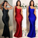 Solid Color Single Shoulder Maxi Dress GOSD-6763