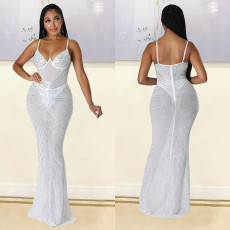 Mesh Hot Drill Sling Club Dress GOSD-6793