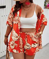 Fashion Print Cardigan Two Piece Shorts Set SFY-443