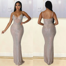 Mesh Hot Drill Sling Club Dress GOSD-6793