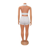 Sexy Backless Halterneck Two Piece Shorts Set GOSD-1241